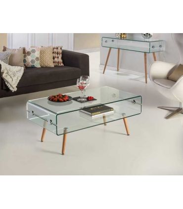 TABL.BASSE·GLASS II·PIED HÊTRE