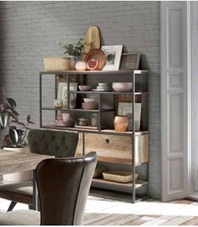 Estantería de estilo Industrial en teka y metal Colección TUAREG