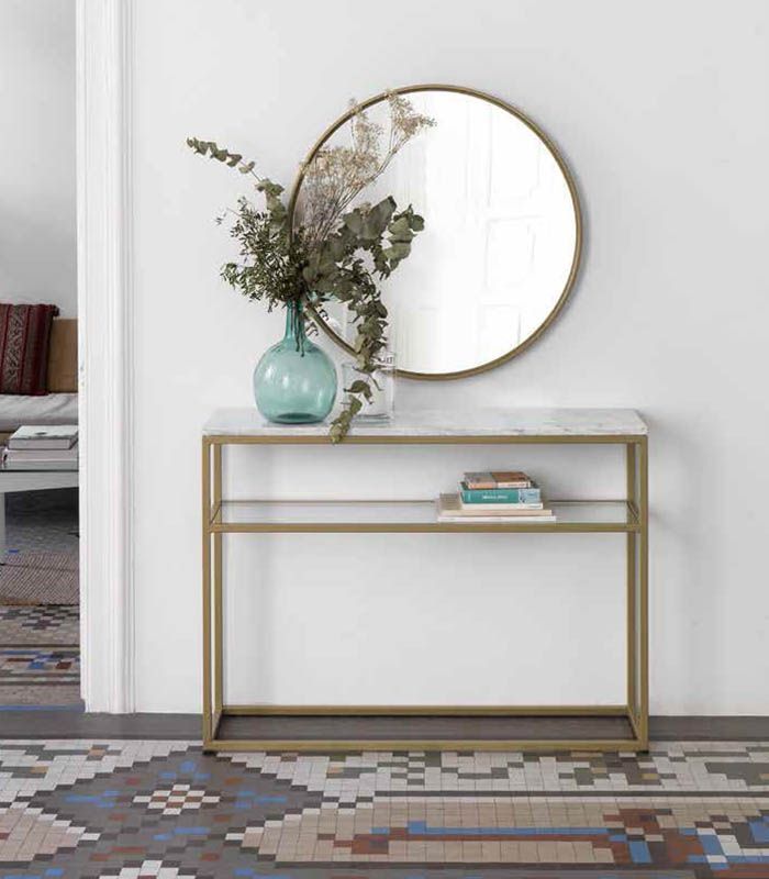 Consola de hierro con tapa de mármol blanco PARIS