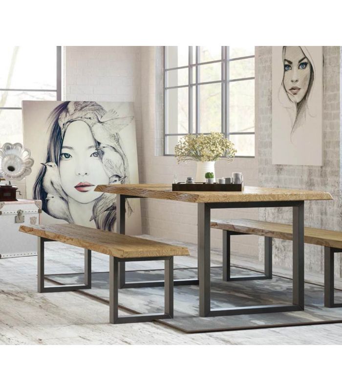 Banco de estilo industrial en madera y metal Colección HUNK