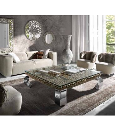 Table basse carré en acier et bois : Collection DRIFTWOOD