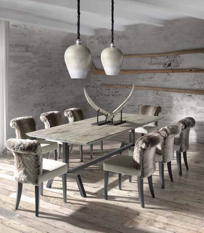 Table à manger en bois de pin et métal ICON