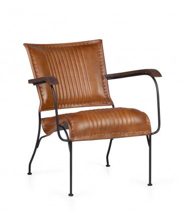 Fauteuil en métal, cuir et bois Boston