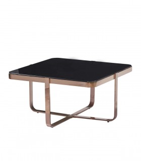 Table basse en acier chromé or rose et verre BERLIN