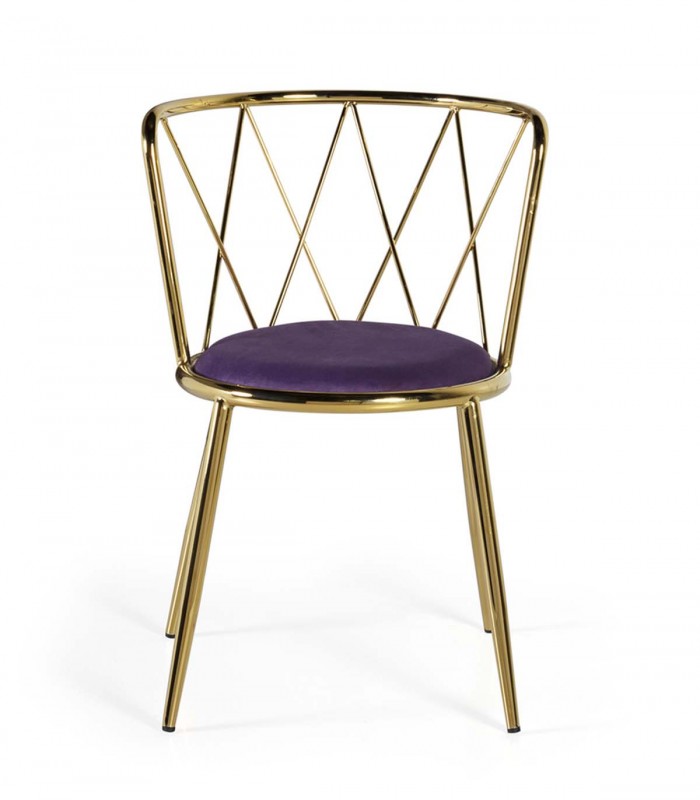 Chaise en acier chromé en couleur doré avec le siège tapissé BERLIN