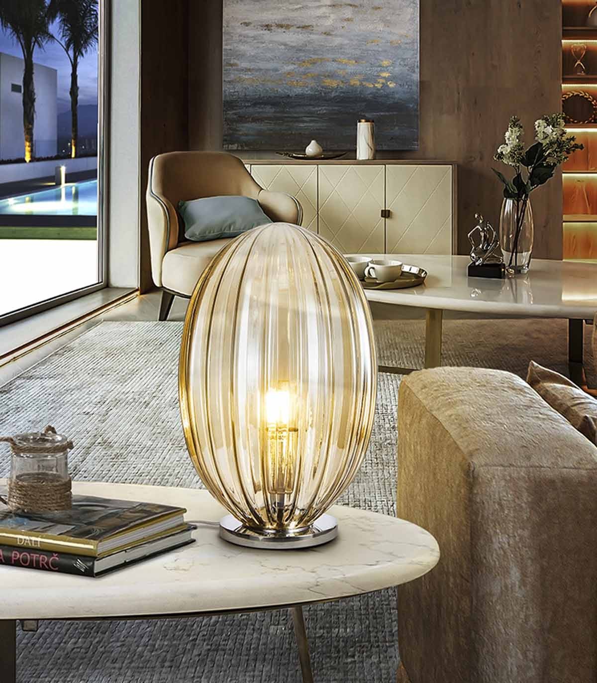 Lampe de Chevet Chambre avec abat-jour en verre, Dimmable LED