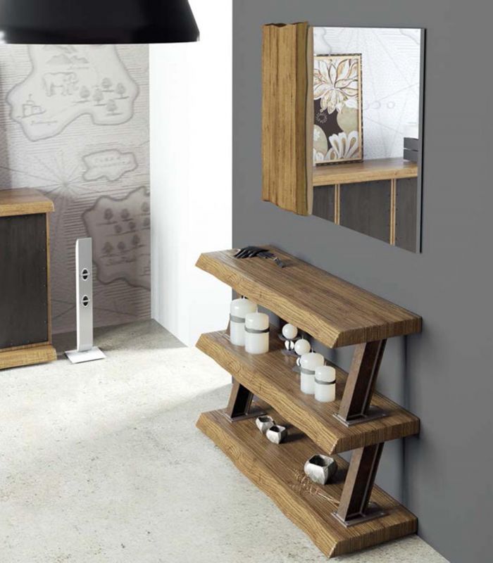 Meuble d'entrée de style industriel avec des étagères en bois : Modèle ZENT