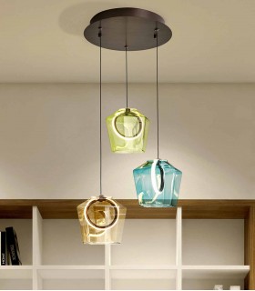 Lampe circulaire INGRID à 3 lumières avec abat-jour colorés